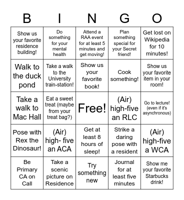 March Secret Friends Visual Bingo Card