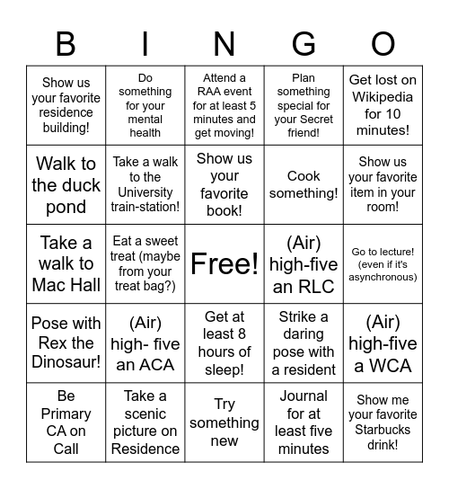 March Secret Friends Visual Bingo Card