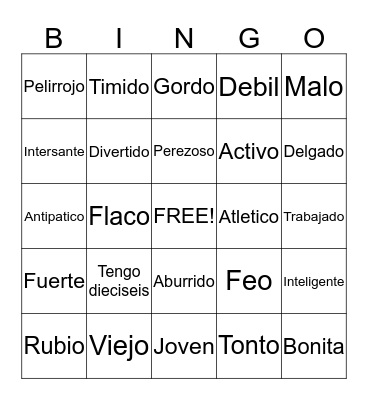 Physical Descriptions  Bingo Card