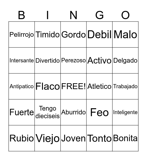 Physical Descriptions  Bingo Card