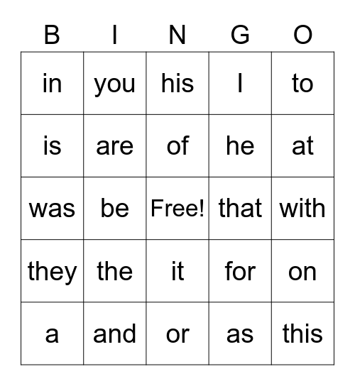 Sight word list 1 Bingo Card