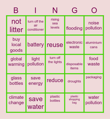 Save the Planet Bingo Card
