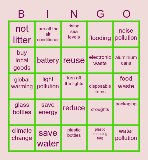 Save the Planet Bingo Card