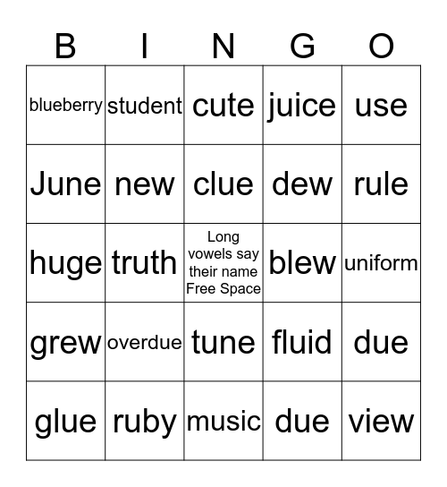 Long U Bingo Card