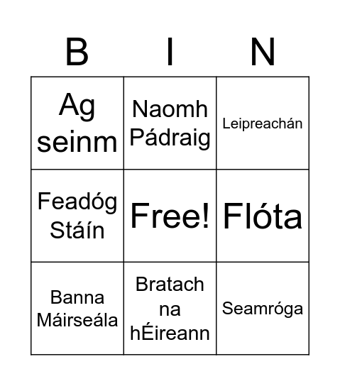 Lá Fhéile Pádraig Bingo Card