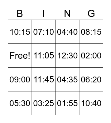 TIME Bingo Card