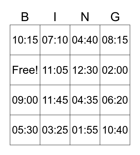 TIME Bingo Card