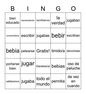 Spanish Imperfect D Bingo Card