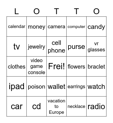 Die Geschenke Bingo Card