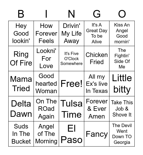 Country Hits Bingo Card