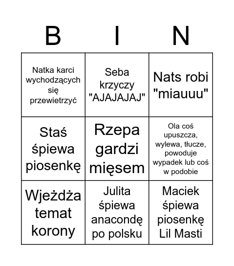 Janek Bingo Card