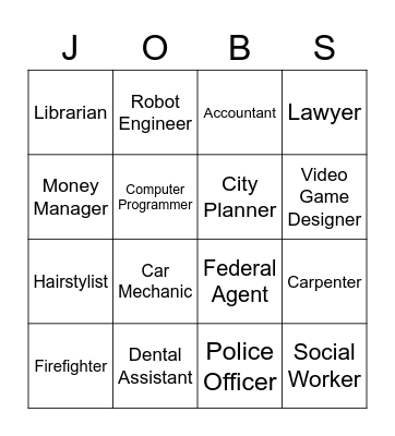 Junior Achievement Jobs Bingo Card