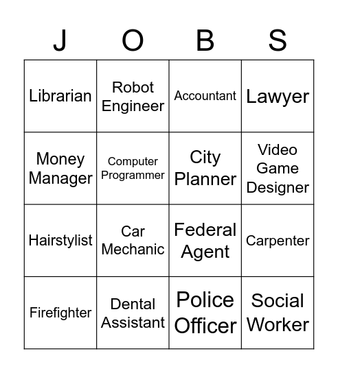 Junior Achievement Jobs Bingo Card