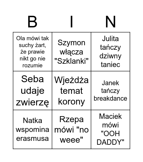 Staś Bingo Card