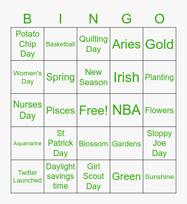 March Bingo Card