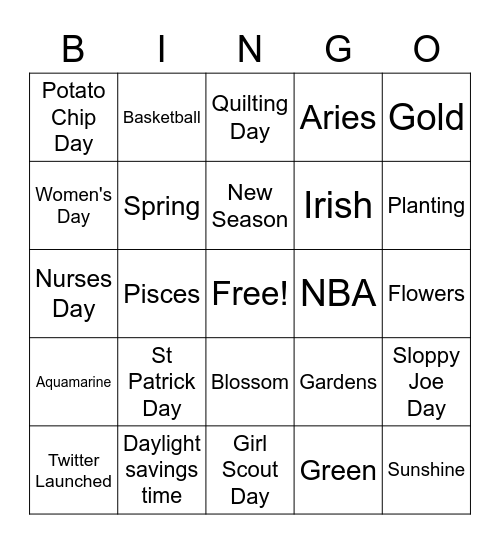 March Bingo Card