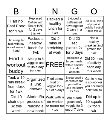 Wellness Bingo Card