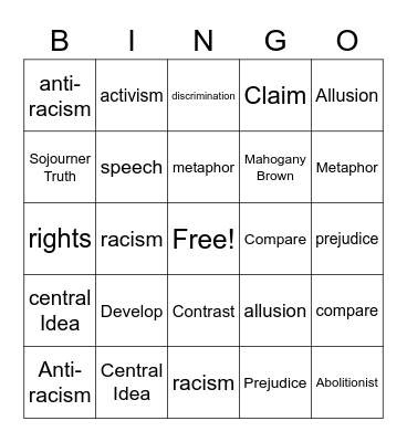 Unit 3 Vocabulary Bingo Card