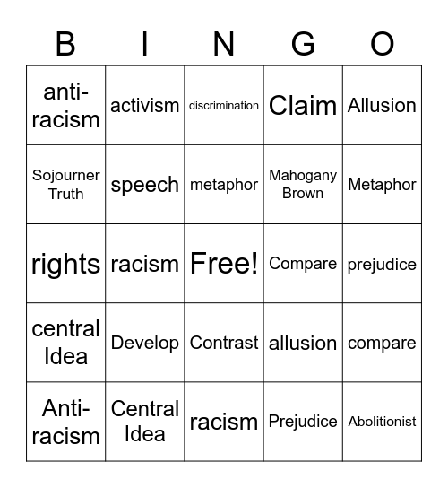 Unit 3 Vocabulary Bingo Card