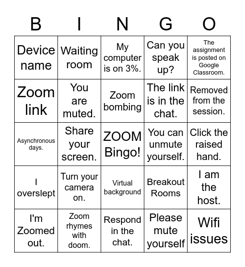 ZOOM Bingo! Bingo Card