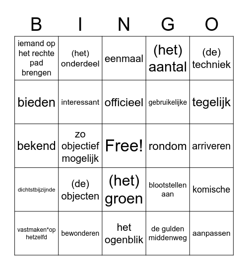 Bingo 2 kader woordenschat H4, H5, H6 Bingo Card
