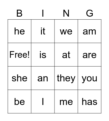 Sight Words Bingo Card