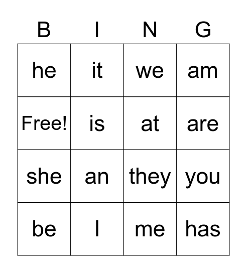 Sight Words Bingo Card