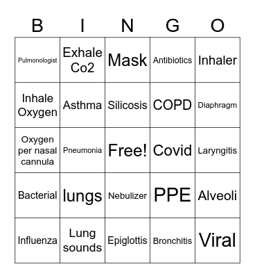Respiratory Bingo Card
