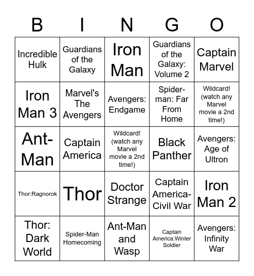 Marvel Movie Bingo Card