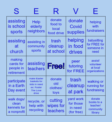 Spring Service Sweepstakes Bingo Card