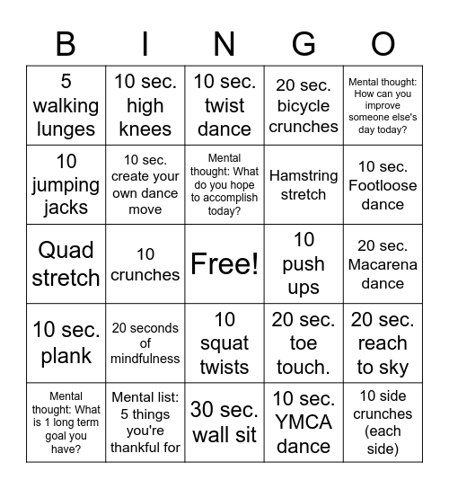 First Things First Class Starter Bingo Card