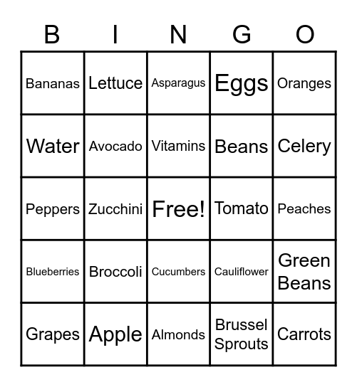Healthy Bingo!!! Bingo Card
