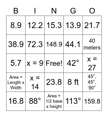 Geometry Review Bingo Card