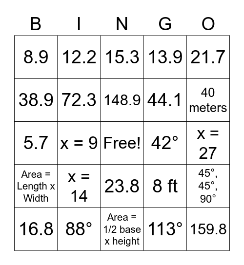 Geometry Review Bingo Card