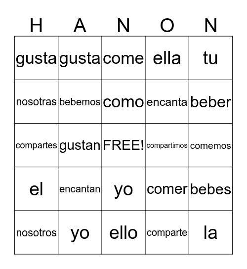 Hamaradayev Spanish Bingo Card