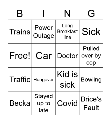 Why Is Kevin Late Bingo Card