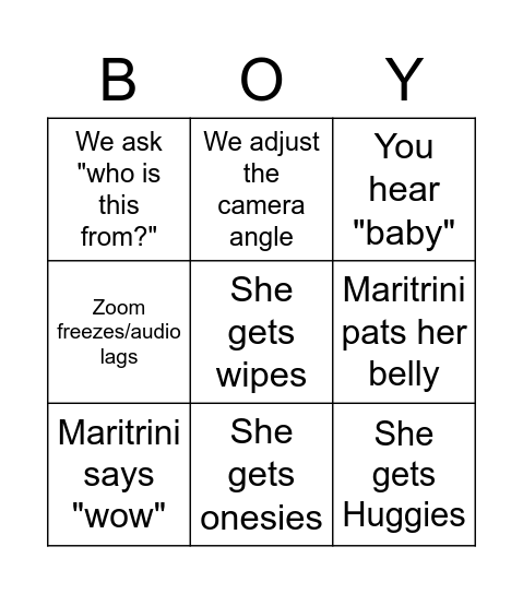 Welcome baby boy! Bingo Card