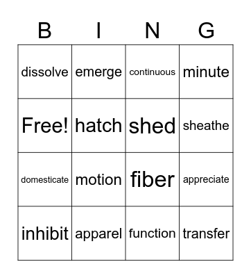 Wordly Wise Book 6 Lesson 6 Bingo Card