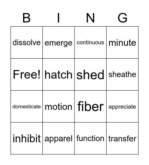 Wordly Wise Book 6 Lesson 6 Bingo Card