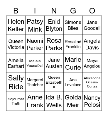 Rho Kappa Women's History Month Bingo Card