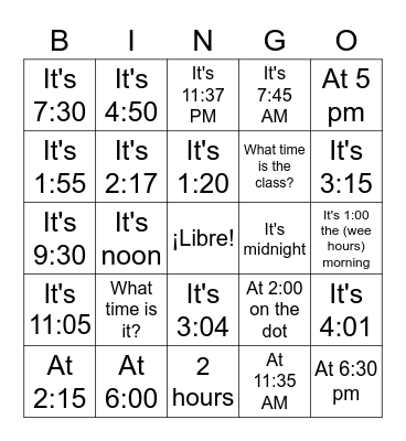 La Hora Bingo Card