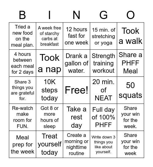April Challenge Bingo Card