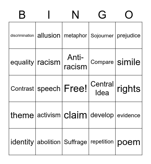 Unit 3 Vocabulary Bingo Card