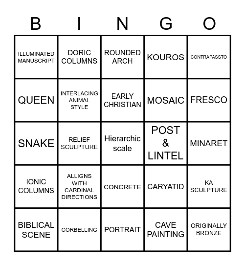 ART HISTORY 1 Bingo Card