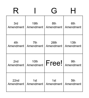 Amendments Bingo Card