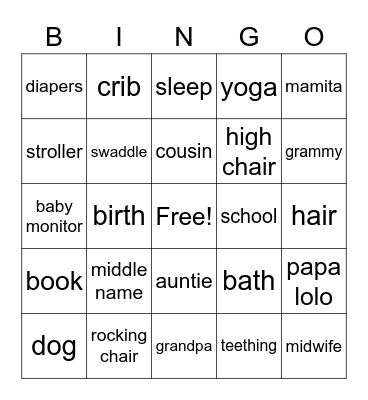 K&R Baby Shower Bingo Card
