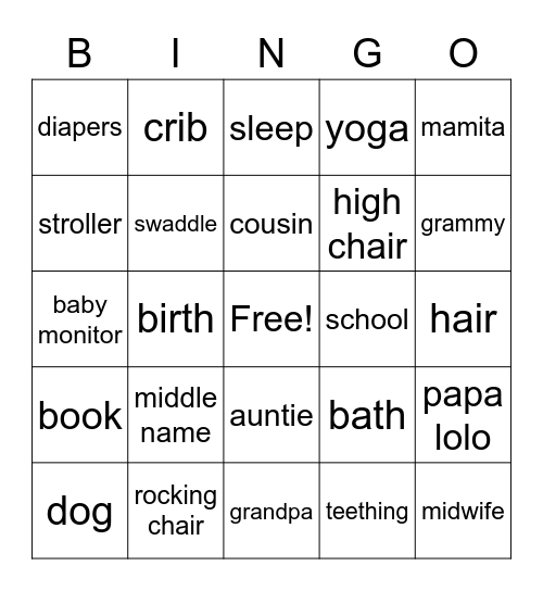 K&R Baby Shower Bingo Card