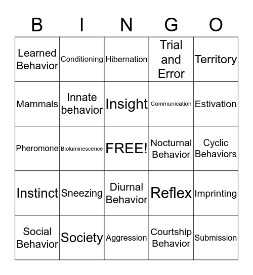 Animal Behavior Bingo Card