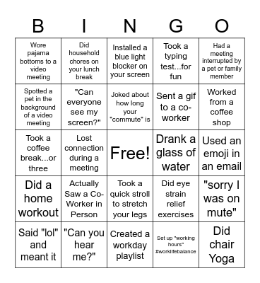 Remote Work Bingo Card