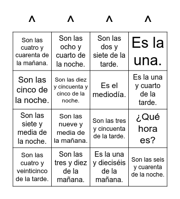 ¿Qué hora es? Bingo Card